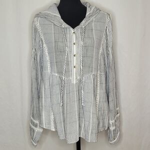 Free People Hooded Babydoll-Inspired Billowy Long Sleeve Blouse Top Tunic- Sz S